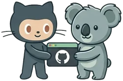 A cute koala holding a GitHub repository page next to the GitHub mascot Octocat