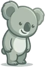 A cute koala standing and looking down at the download buttons